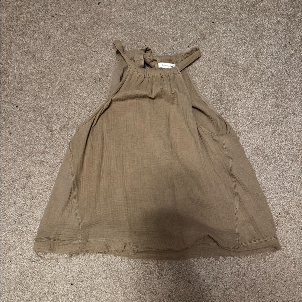 Mustard Seed Beige Halter Ribbed Tank